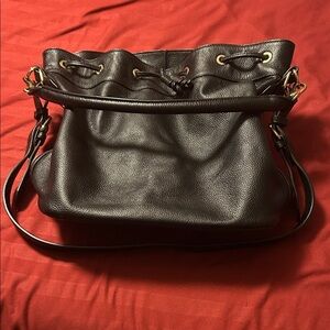 Ora Delphine Black Leather Shoulder Bucket Bag